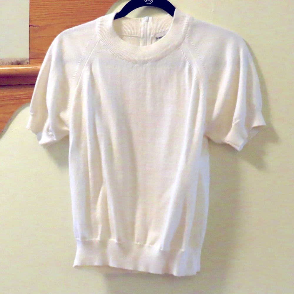 Hampshire Studios Cream Mock Turtleneck Short Sleeve Sweater